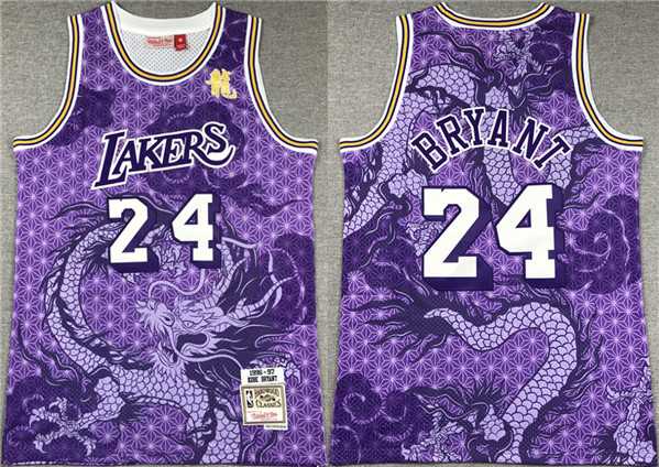 Men%27s Los Angeles Lakers #24 Kobe Bryant Purple 1996-97 Throwback basketball Jersey Mixiu->chicago bulls->NBA Jersey